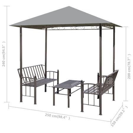Chapiteau de jardin avec table et bancs 2,5x1,5x2,4m - VIDAXL - Anthracite  | Gris - Métal - Extérieur
