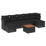 vidaXL Salon de jardin 8 Pièces avec coussins noir résine tressée