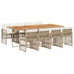 vidaXL Ensemble à manger de jardin et coussins 9 Pièces beige Poly rotin