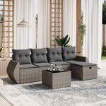 vidaXL Salon de jardin 6 Pièces avec coussins gris résine tressée