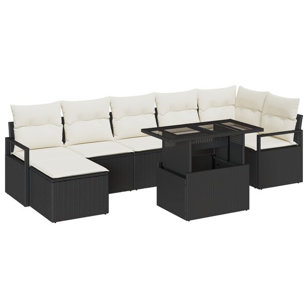Ensemble de Canapé de Jardin 8 Pièces avec Coussins Noir Rattan PE