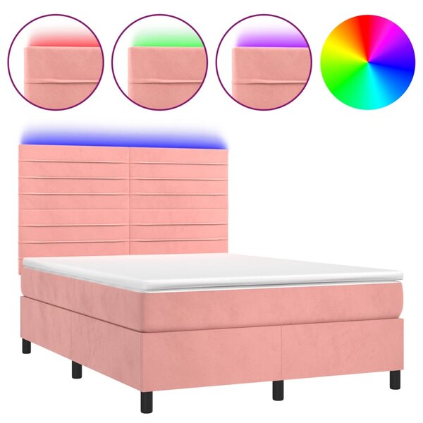 vidaXL Sommier à lattes de lit avec matelas LED Rose 140x190cm Velours