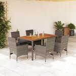 vidaXL Ensemble à manger de jardin et coussins 7 Pièces gris rotin acacia