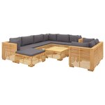 vidaXL Salon de jardin 10 Pièces avec coussins Bois de teck solide
