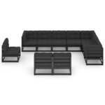 Salon de jardin meuble d'extérieur ensemble de mobilier 10 pièces avec coussins noir bois de pin massif 02_0015102