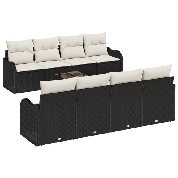 vidaXL Canapé de jardin 9 pièces avec coussins en poly rotin noir