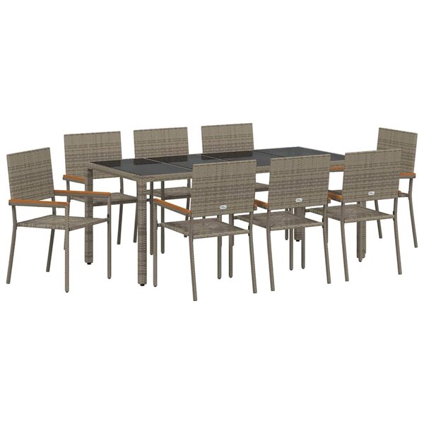 vidaXL Ensemble de salle à manger pour jardin 9 Pièces Gris