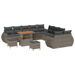 vidaXL Ensemble de canapés de jardin 13 pièces avec des coussins gris en poly rotin et acacia.
