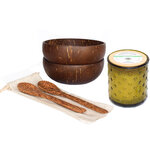 Coffret cadeaux 2 bols et 2 cuillères en coco et une bougie aloe