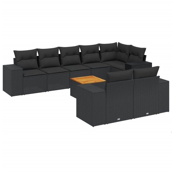 vidaXL Salon de jardin 9 Pièces avec coussins noir résine tressée