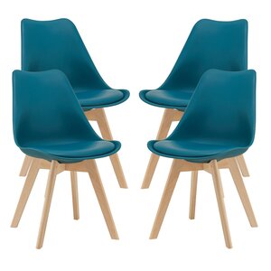 Lot de 4 chaises de salle à manger similicuir hêtre turquoise 03_0006767