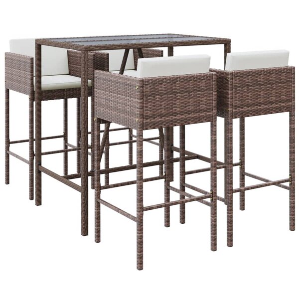 vidaXL Ensemble de bar de jardin avec coussins 5 Pièces marron poly rotin