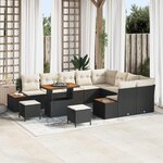 vidaXL Ensemble de canapé de jardin avec coussin 12 Pièces Noir et Crème