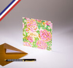 Carte simple paradisio créée et imprimée en france - merci - fleurs/camélias roses