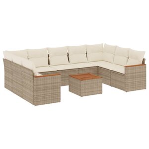 vidaXL Salon de jardin avec coussins 10 Pièces beige résine tressée