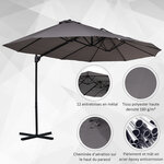 Parasol déporté grande taille XXL inclinable dim. 4 4L x 2 7l x 2 5H m piètement en acier inclus polyester gris