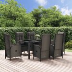 vidaXL Ensemble à manger jardin et coussins 7 Pièces Noir et gris Rotin