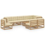 vidaXL Salon de jardin 10 Pièces avec coussins Bois de pin massif