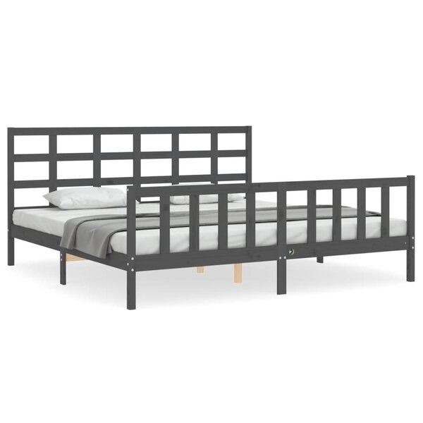 vidaXL Cadre de lit avec tête de lit gris 200x200 cm bois massif