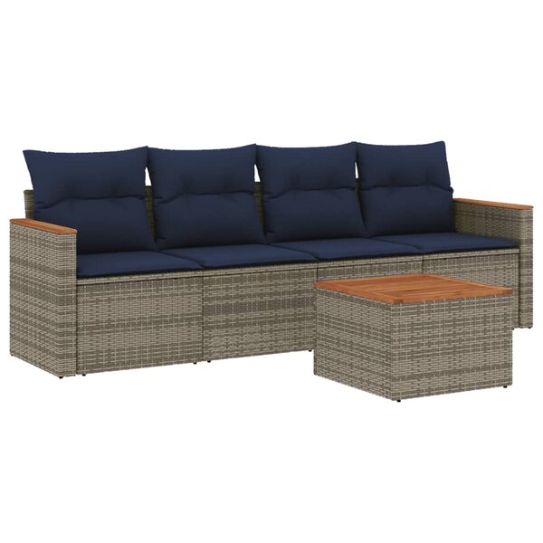 vidaXL Salon de jardin 5 Pièces avec coussins gris résine tressée