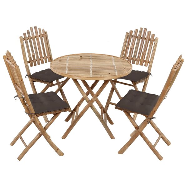 vidaXL Ensemble à manger d'extérieur pliable 5Pièces avec coussins Bambou