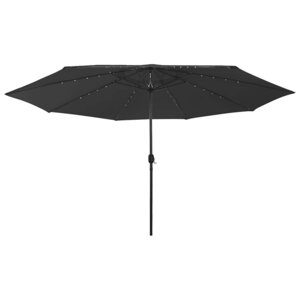 vidaXL Parasol de jardin avec lumières LED et mât en métal 400 cm noir