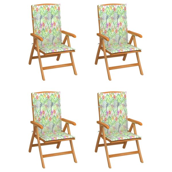 vidaXL Chaises inclinables de jardin avec coussins 4 Pièces Teck solide