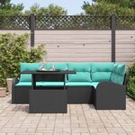 vidaXL Ensemble de canapé de jardin avec coussin 6 Pièces Noir Poly rotin