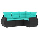 vidaXL Salon de jardin 4 Pièces avec coussins noir résine tressée