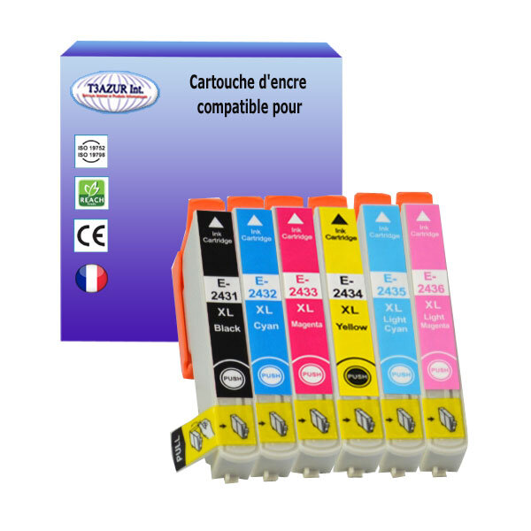 6 Cartouches Compatibles pour Epson T2431/ T2432/ T2433/ T2434/ T2435/ T2436 - T3AZUR