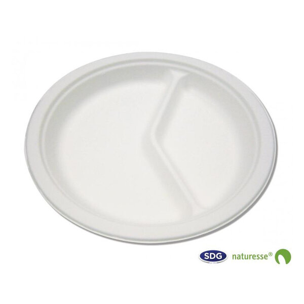 Assiette plate pulpe de cellulose 2 compartiments 26 cm - sdg - lot de 500 -  - pulpe de cellulose
