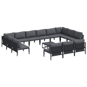 vidaXL Ensemble de canapé de jardin avec coussin 14 Pièces Noir Acier