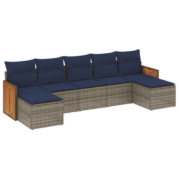 vidaXL Salon de jardin 7 Pièces avec coussins gris résine tressée