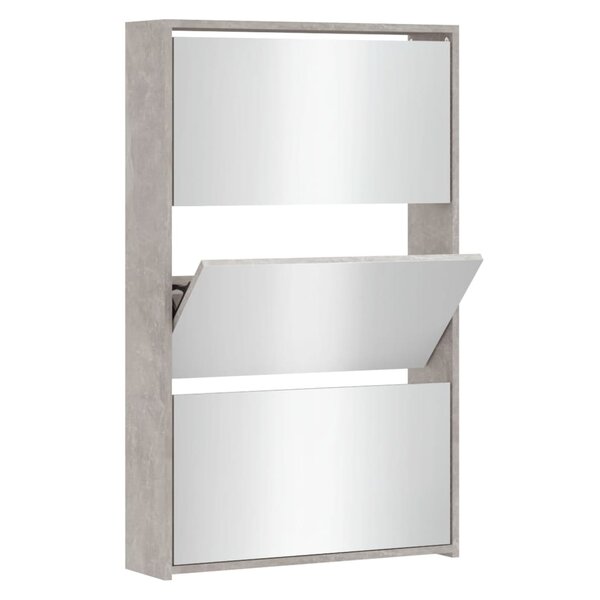 vidaXL Armoire à chaussures miroir 3 niveaux Gris béton 63x17x102 5 cm