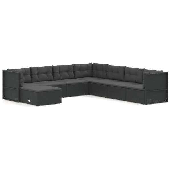 vidaXL Salon de jardin 8 Pièces avec coussins noir résine tressée