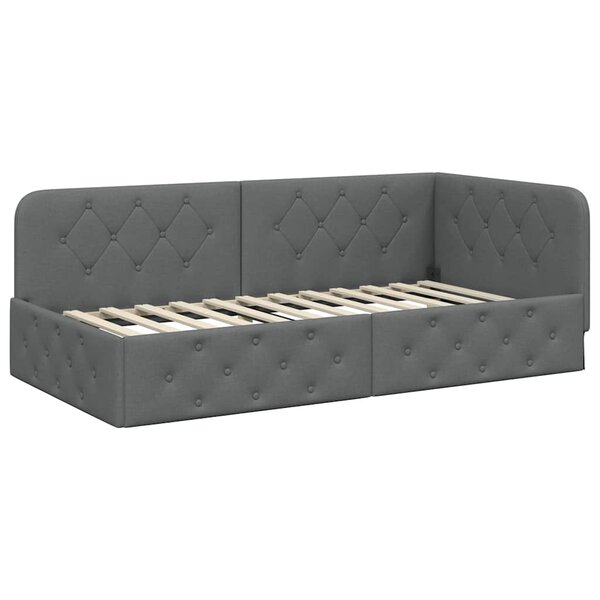 vidaXL Cadre de lit d'angle Gris foncé 90 x 190 cm tissu