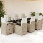 vidaXL Ensemble de bistro de jardin 9 Pièces coussins beige poly rotin