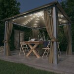 vidaXL Tonnelle avec rideau et lumières LED 3x3 m Taupe Aluminium