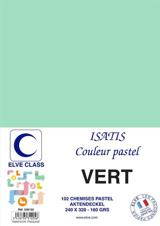 Pqt de 102 Chemises 160 g 240 x 320 mm ISATIS Coloris Pastel Vert ELVE