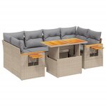 vidaXL Salon de jardin avec coussins 7 Pièces beige résine tressée