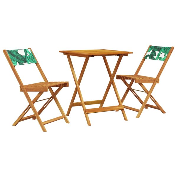 vidaXL Ensemble de bistro 3 Pièces motif de feuilles tissu et bois massif