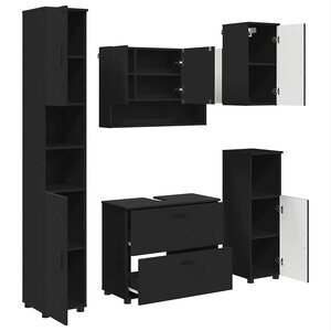 vidaXL Ensemble de mobilier de salle de bain avec tiroir 5 Pièces Noir