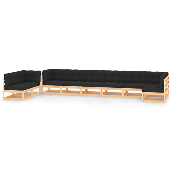 vidaXL Salon de jardin 9 Pièces avec coussins anthracite Pin massif