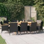 vidaXL Ensemble à manger de jardin 11 Pièces avec coussins Noir