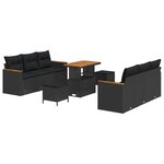 vidaXL Ensemble de canapé de jardin 9 pièces avec des coussins en polyrotin noir et acacia