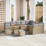 Ensemble de canapé de jardin de 12 pièces avec coussins beige poly rotin acacia