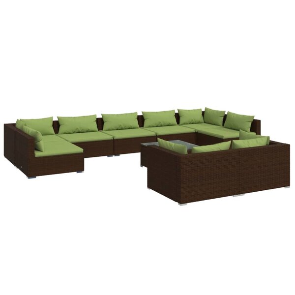 vidaXL Salon de jardin 10 Pièces avec coussins marron résine tressée