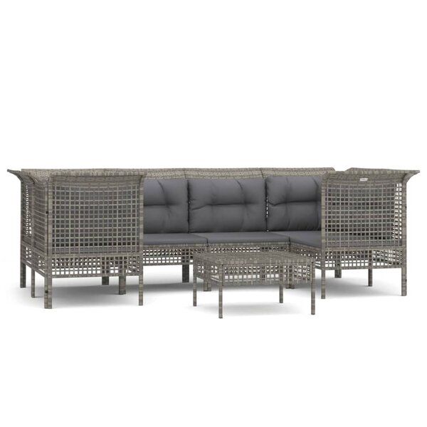 vidaXL Salon de jardin 7 Pièces avec coussins Gris Résine tressée