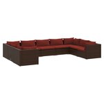 vidaXL Salon de jardin 9 Pièces avec coussins Résine tressée Marron