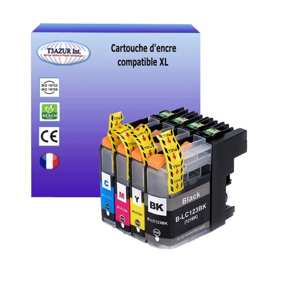 T3AZUR- 4x Cartouches compatibles avec Brother LC123XL pour Brother MFC-J470DW  MFC-J4710DW  MFC-J650DW MFC-J6520DW